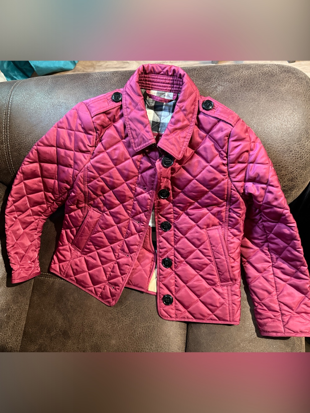 Burberry Girls' Quilted Pink Jacket